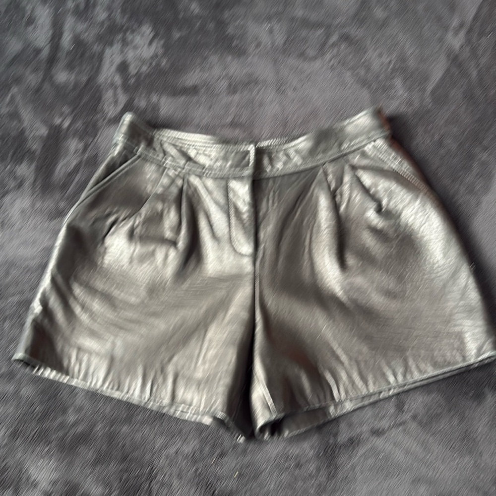 Tibi black leather shorts
